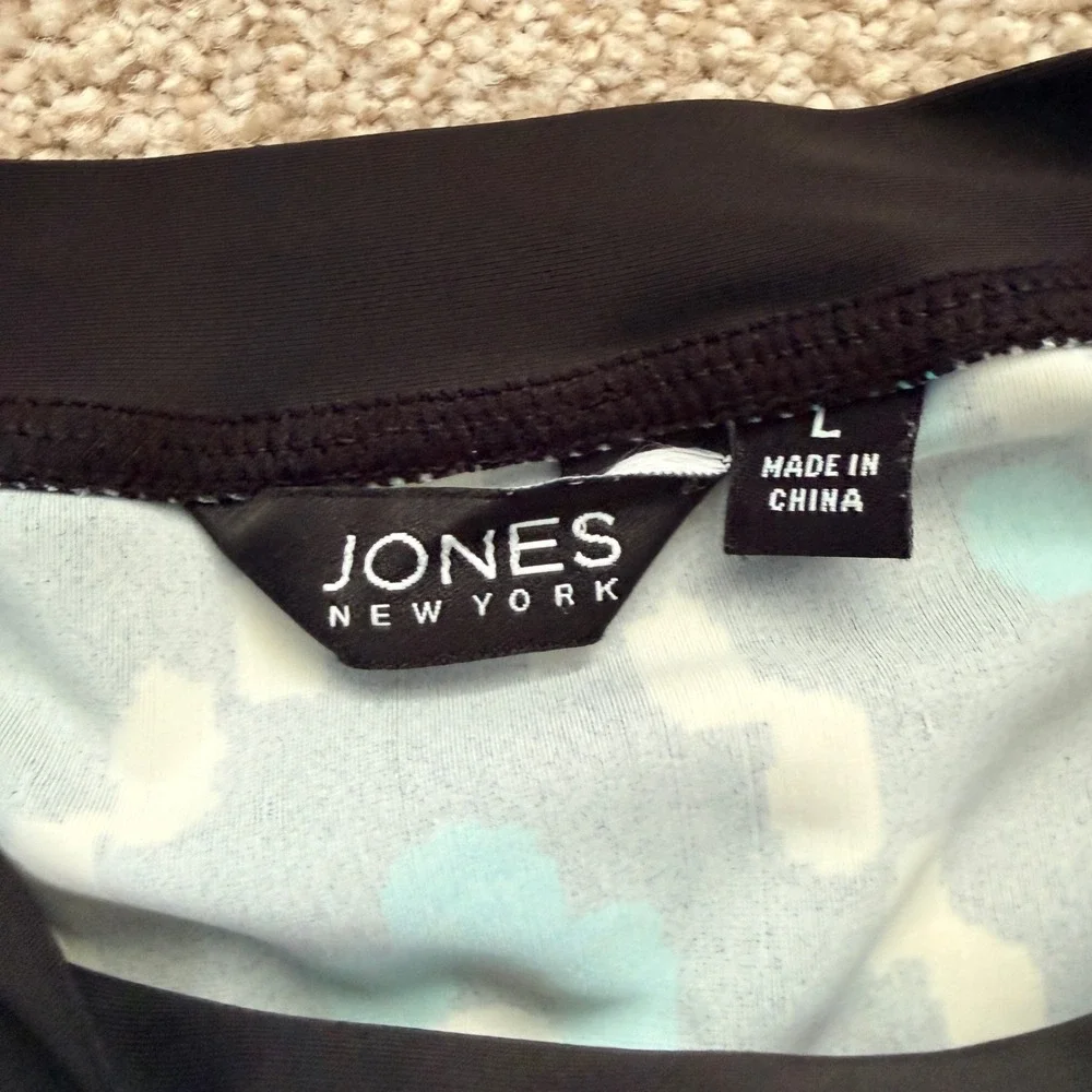 Jones New York Rash Guard Womens Large Blue Black Geometric Cinch Side Swim Top - Picture 4 of 6